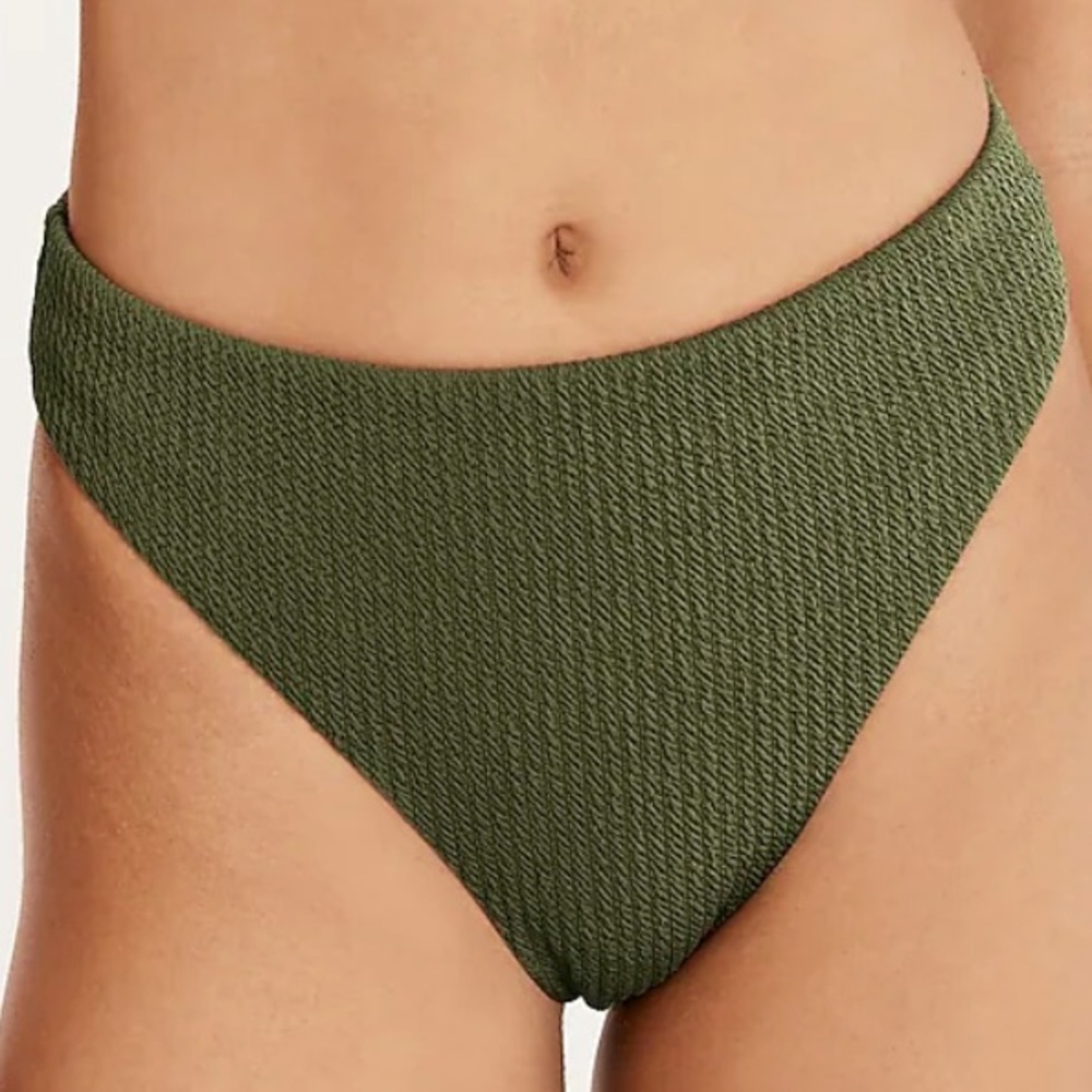 J Crew textured high rise green bikini bottoms NWT